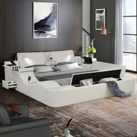 King Bed Multifunctional Big Size Black Wood Smart Bed With Storage Box F393 White King (95"L x 78"W x 42.5"H)