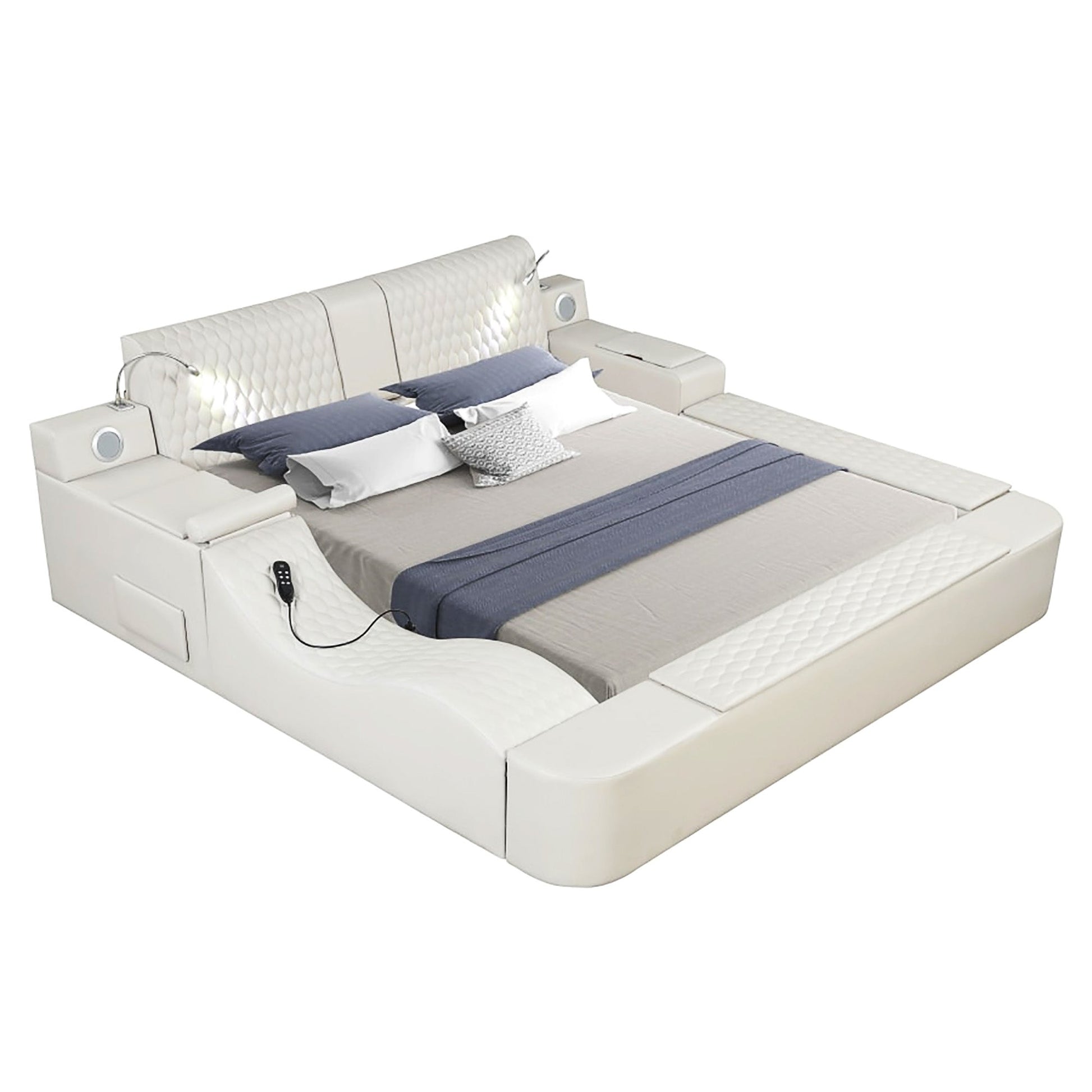 King Bed Multifunctional Big Size Black Wood Smart Bed With Storage Box F393 - Lusy Store