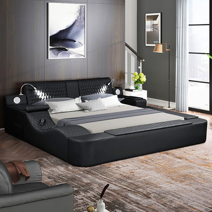 King Bed Multifunctional Big Size Black Wood Smart Bed With Storage Box F393