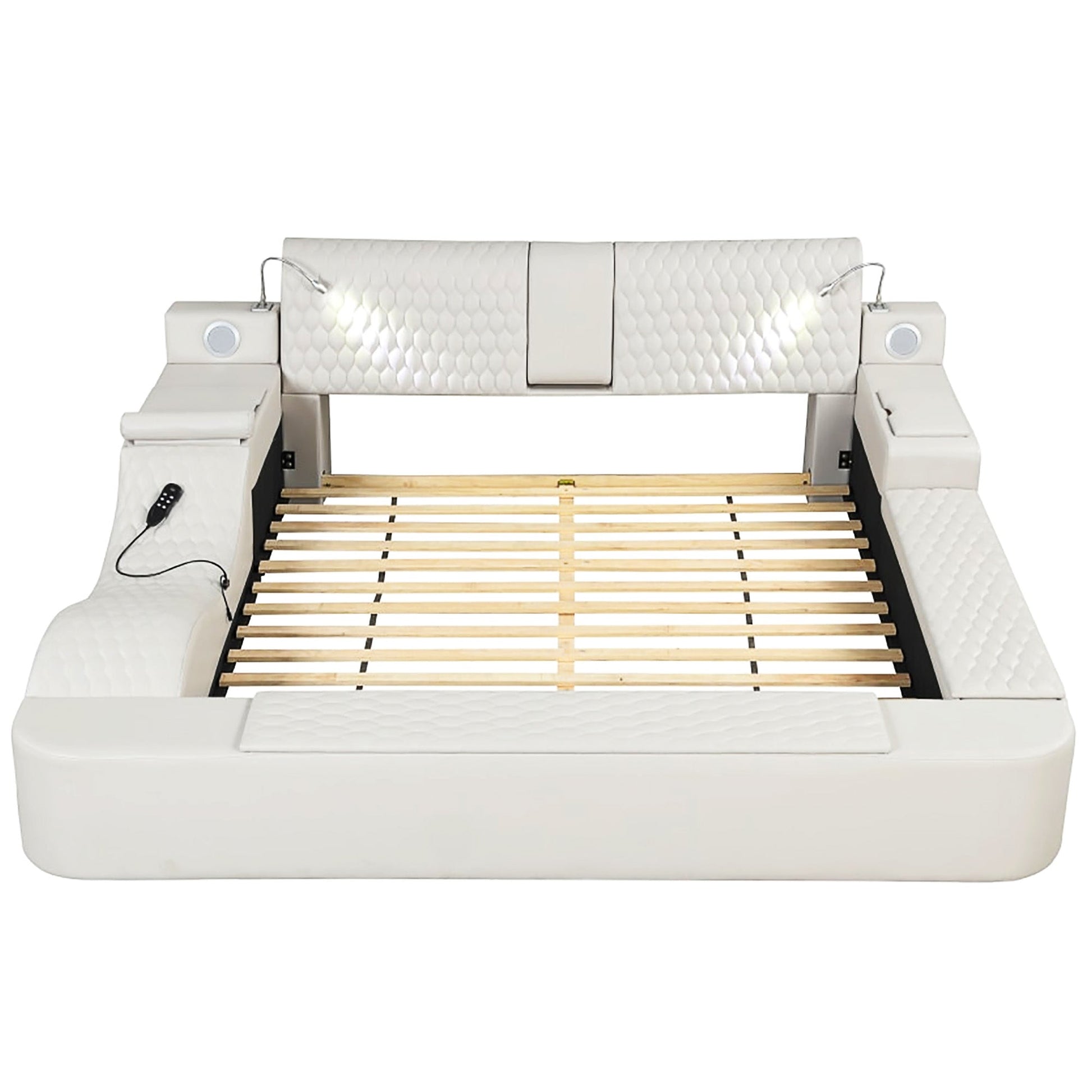 King Bed Multifunctional Big Size Black Wood Smart Bed With Storage Box F393 - Lusy Store