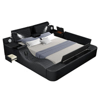 King Bed Multifunctional Big Size Black Wood Smart Bed With Storage Box F393