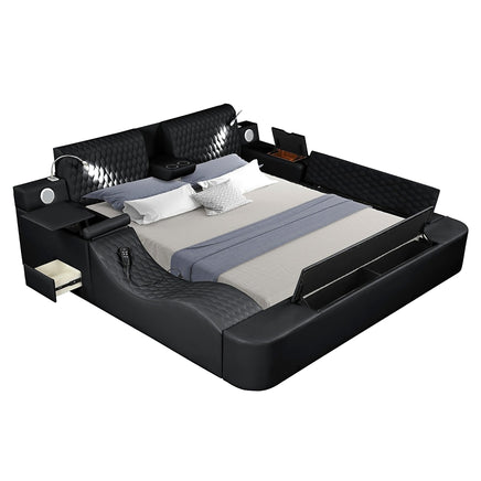 King Bed Multifunctional Big Size Black Wood Smart Bed With Storage Box F393
