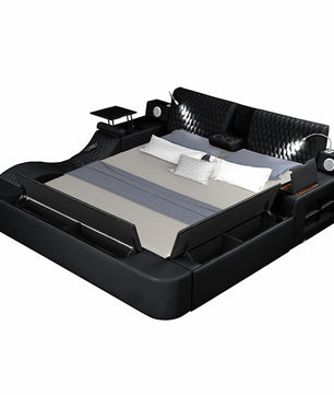 King Bed Multifunctional Big Size Black Wood Smart Bed With Storage Box F393 - Lusy Store