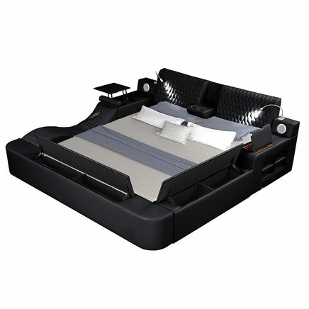 King Bed Multifunctional Big Size Black Wood Smart Bed With Storage Box F393