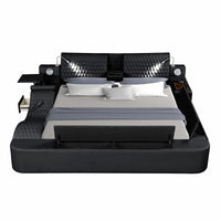 King Bed Multifunctional Big Size Black Wood Smart Bed With Storage Box F393