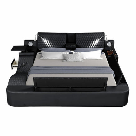 King Bed Multifunctional Big Size Black Wood Smart Bed With Storage Box F393