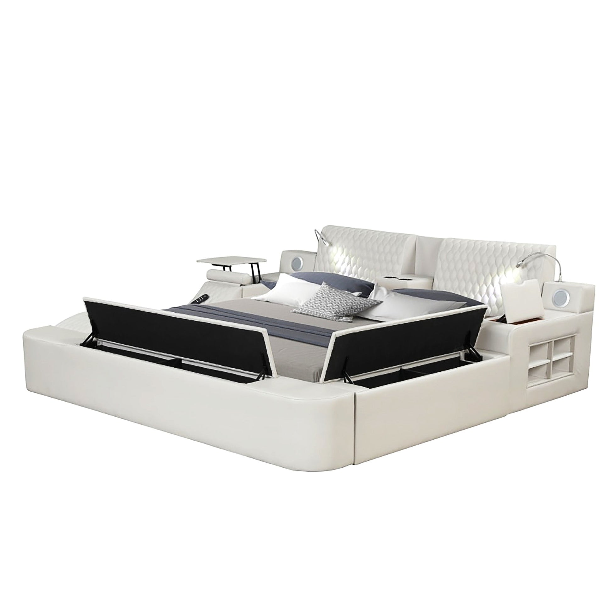 King Bed Multifunctional Big Size Black Wood Smart Bed With Storage Box F393 - Lusy Store