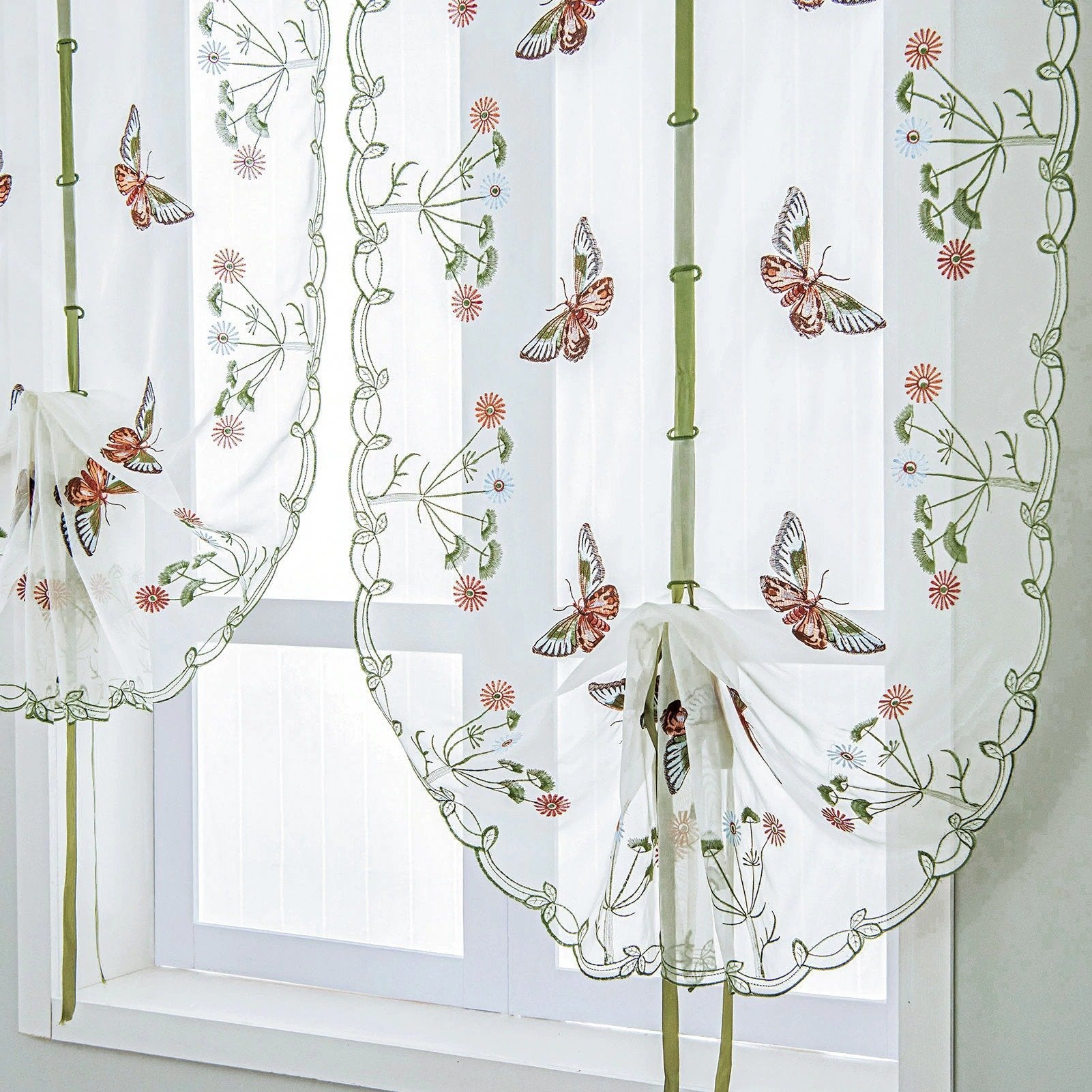 Kitchen Curtains Embroidered Butterfly Curtains Tulle For Window Elegant Japanese Style - Lusy Store