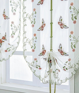 Kitchen Curtains Embroidered Butterfly Curtains Tulle For Window Elegant Japanese Style - Lusy Store