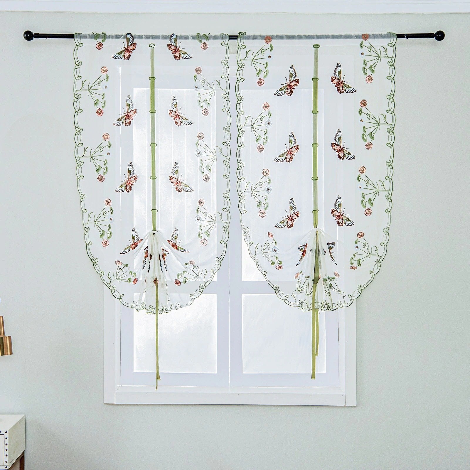 Kitchen Curtains Embroidered Butterfly Curtains Tulle For Window Elegant Japanese Style - Lusy Store
