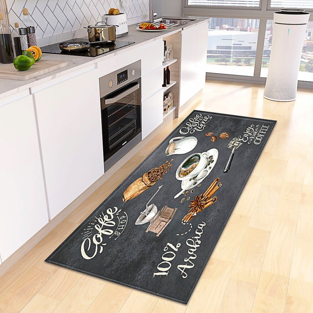 Coffee Menu Long Doormat Kitchen Mat Non-Slip Entrance Carpet