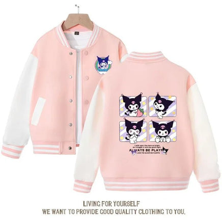 Kuromi Jacket Baseball Cotton Long Sleeve Sanrio Cartoon Casual Cute Student Coat Anime Spring Pink
