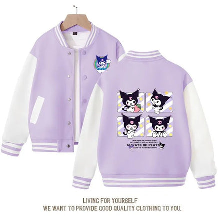 Kuromi Jacket Baseball Cotton Long Sleeve Sanrio Cartoon Casual Cute Student Coat Anime Spring Purple