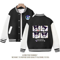 Kuromi Jacket Baseball Cotton Long Sleeve Sanrio Cartoon Casual Cute Student Coat Anime Spring Black