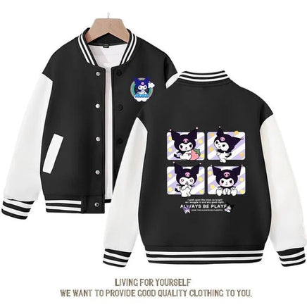 Kuromi Jacket Baseball Cotton Long Sleeve Sanrio Cartoon Casual Cute Student Coat Anime Spring Black