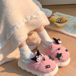 Kuromi Slippers Cute Girl Warm Cotton Home Plush Slippers Outdoor Anti Slip Cotton Shoes Pink