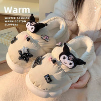 Kuromi Slippers Cute Girl Warm Cotton Home Plush Slippers Outdoor Anti Slip Cotton Shoes