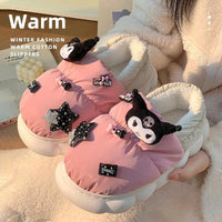 Kuromi Slippers Cute Girl Warm Cotton Home Plush Slippers Outdoor Anti Slip Cotton Shoes