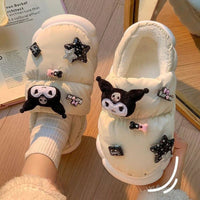 Kuromi Slippers Cute Girl Warm Cotton Home Plush Slippers Outdoor Anti Slip Cotton Shoes White