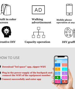 LED Backpack Business Travel Laptop Backpack Men Outdoor Smart WIFI App Digital Bag B371 - Lusy Store