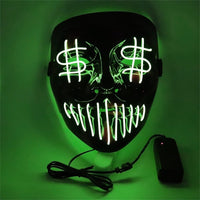 Led Halloween Mask Neon Party Scary Mask Adult Luminous Light Glow Dark Horror Skull Cosplay Green Black
