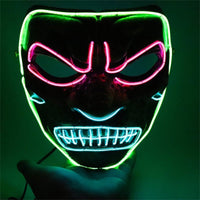 Led Halloween Mask Neon Party Scary Mask Adult Luminous Light Glow Dark Horror Skull Cosplay Green