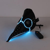 Led Halloween Mask Plague Doctor Latex Mask Light Masquerade Mascara Long Nose Beak Bird Crow Cosplay Free size Blue