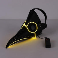 Led Halloween Mask Plague Doctor Latex Mask Light Masquerade Mascara Long Nose Beak Bird Crow Cosplay Free size Yellow