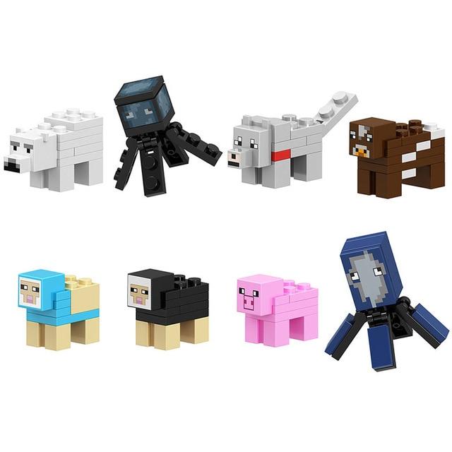 Lego Minecraft Series Action Figure Animal Polar Bear Sleeve-fish Cow Bricks Toys - Lusy Store