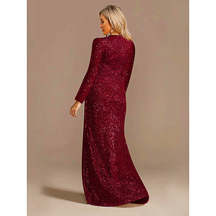 Long Sleeve Prom Dresses Luxury Long Sleeve V-Neck Wedding Sequins Cocktail Dresses D412 - Lusy Store