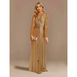 Long Sleeve Prom Dresses Luxury Long Sleeve V-Neck Wedding Sequins Cocktail Dresses D412 - Lusy Store
