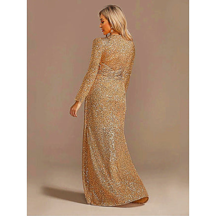 Long Sleeve Prom Dresses Luxury Long Sleeve V-Neck Wedding Sequins Cocktail Dresses D412 - Lusy Store
