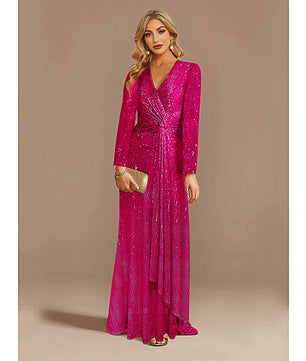 Long Sleeve Prom Dresses Luxury Long Sleeve V-Neck Wedding Sequins Cocktail Dresses D412 - Lusy Store