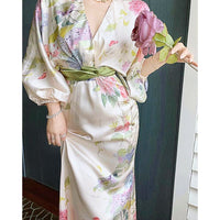 Long Sleeve Prom Dresses Temperament Retro Elegant V Neck Long Sleeve Sashes Maxi Dresses D415 - Lusy Store
