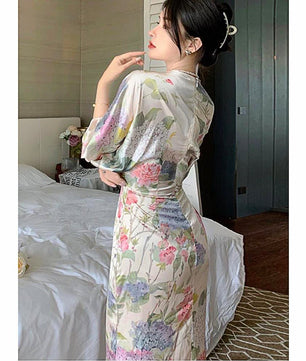Long Sleeve Prom Dresses Temperament Retro Elegant V Neck Long Sleeve Sashes Maxi Dresses D415 - Lusy Store