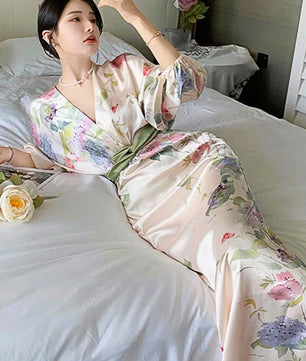 Long Sleeve Prom Dresses Temperament Retro Elegant V Neck Long Sleeve Sashes Maxi Dresses D415 - Lusy Store