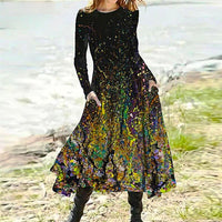 Long Sleeve Prom Dresses Vintage Boho Gradient Long Dress Elegant High Waist Pocket Long Sleeve D410 - Lusy Store