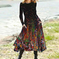Long Sleeve Prom Dresses Vintage Boho Gradient Long Dress Elegant High Waist Pocket Long Sleeve D410 - Lusy Store