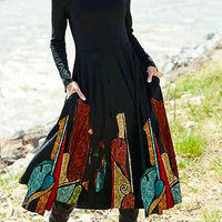 Long Sleeve Prom Dresses Vintage Boho Gradient Long Dress Elegant High Waist Pocket Long Sleeve D410 - Lusy Store