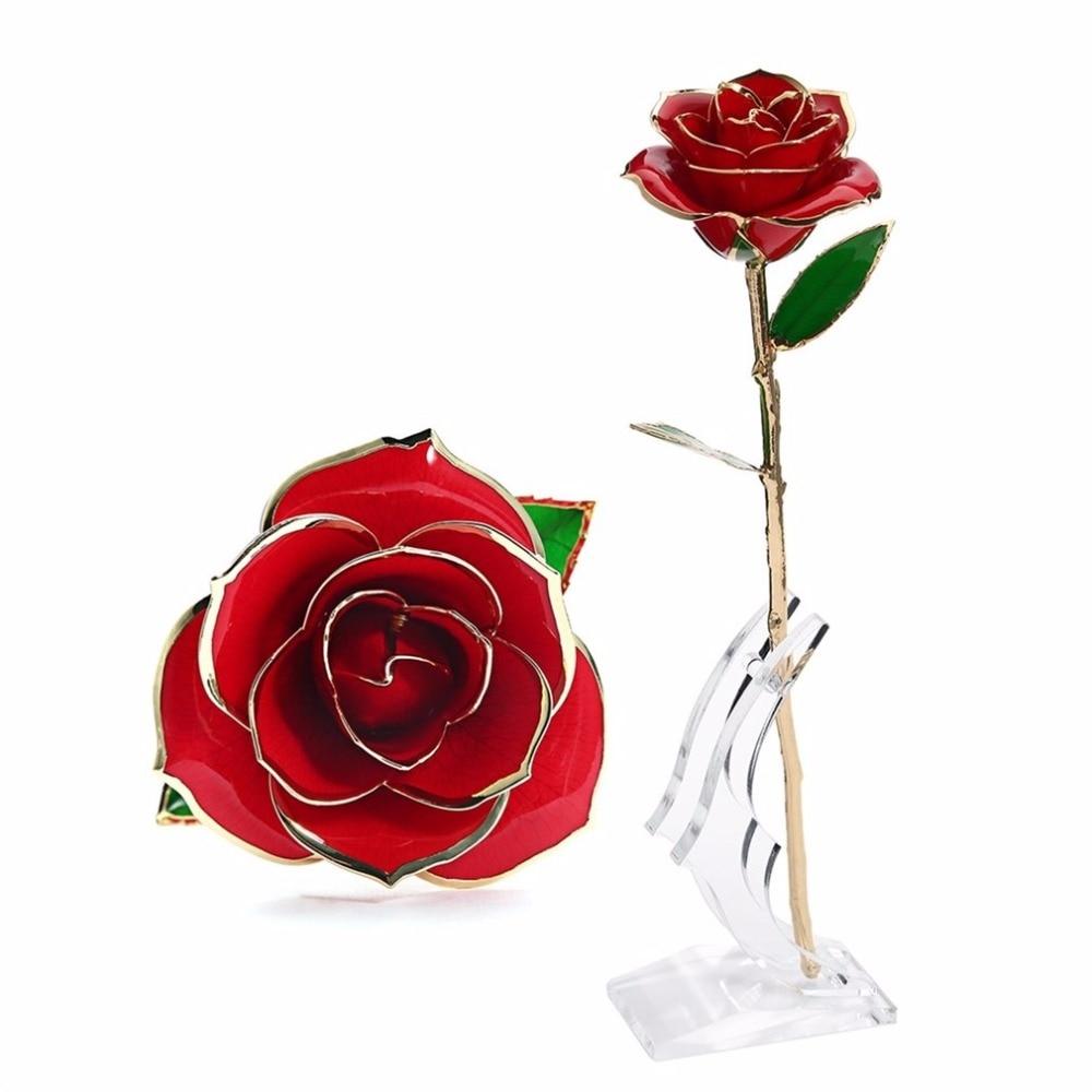 Love Forever Long Stem 24K Gold Foil Trim Rose Flower With Bracket - Lusy Store