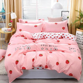 Love Strawberry Pink Pattern Bedding Sets Duvet Cover Bed Sheet Bed Linings Kids Bedding Sets - Lusy Store