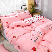 Love Strawberry Pink Pattern Bedding Sets Duvet Cover Bed Sheet Bed Linings Kids Bedding Sets - Lusy Store