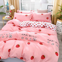 Love Strawberry Pink Pattern Bedding Sets Duvet Cover Bed Sheet Bed Linings Kids Bedding Sets - Lusy Store