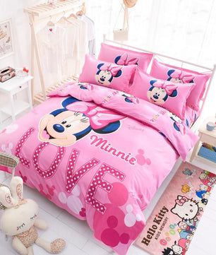 Lovely Pink Adult/kids Minnie Bedding Set Duvet Cover Bed Linen 1.2m.1.5m Bed - Lusy Store