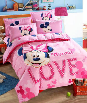 Lovely Pink Adult/kids Minnie Bedding Set Duvet Cover Bed Linen 1.2m.1.5m Bed - Lusy Store