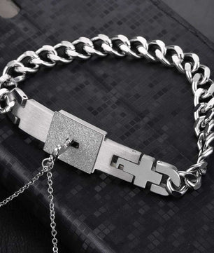 Lover's Stainless Steel Key Pendant Necklace And Lock Bracelet Jewelry Sets - Lusy Store