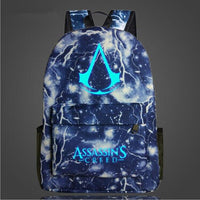 Lumious Assassin's Creed Backpack Oxford Boy Girl mochilas 47*31*18 cm (18*12*7 cm) Blue White