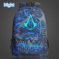Lumious Assassin's Creed Backpack Oxford Boy Girl mochilas 47*31*18 cm (18*12*7 cm) Gray Blue