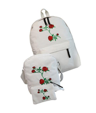 Luxury 3 PCS/SET Canvas Backpack Cute High Quality Women Rose Embroidery Backpacks - Lusy Store