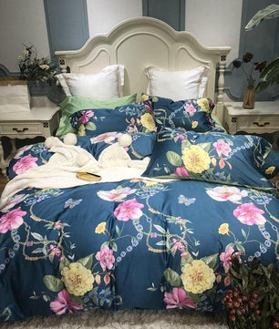 Luxury Bedding Sets Egyptian Cotton Yellow Bedding Sets Birds Flowers - Lusy Store
